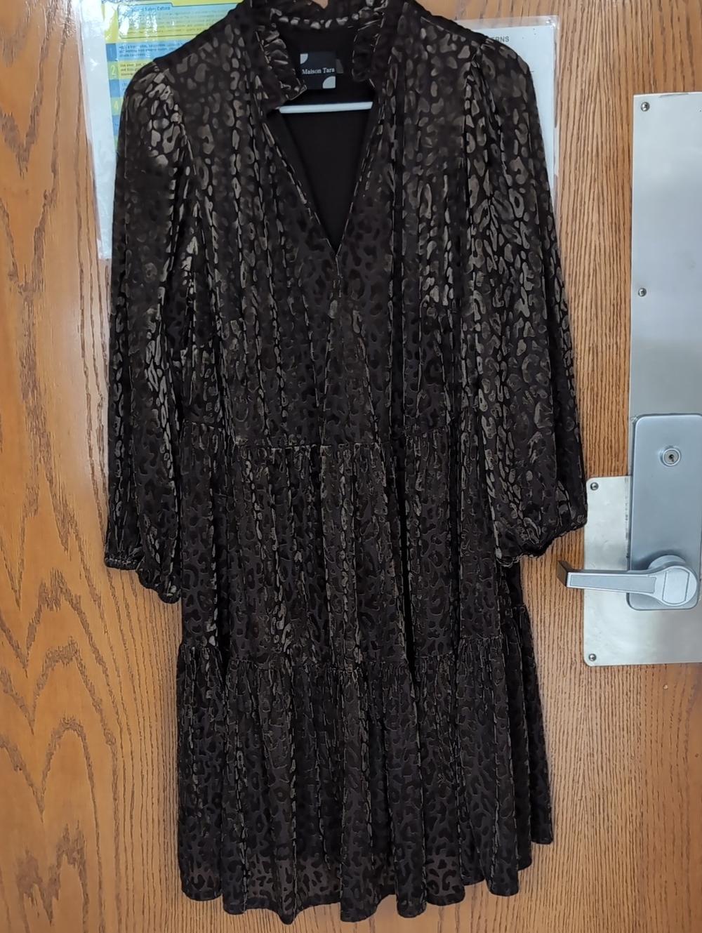 Maison Tara Chocolate Brown Velvet Burnout Tiered Dress